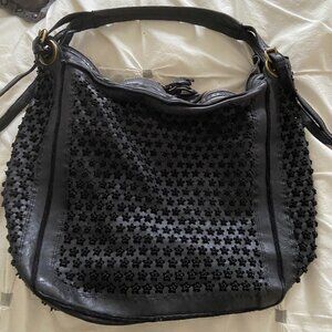 Errelleventidue Black Leather Perforated Shoulder Bag - Made in Italy - EUC